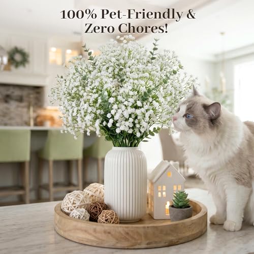 DomeStar 20PCS Mixed Babys Breath and Eucalyptus Stems, Artificail Flower Bouquet Floral Arrangement for Vase Fillers Table Centerpieces Home Party Wedding Decoration