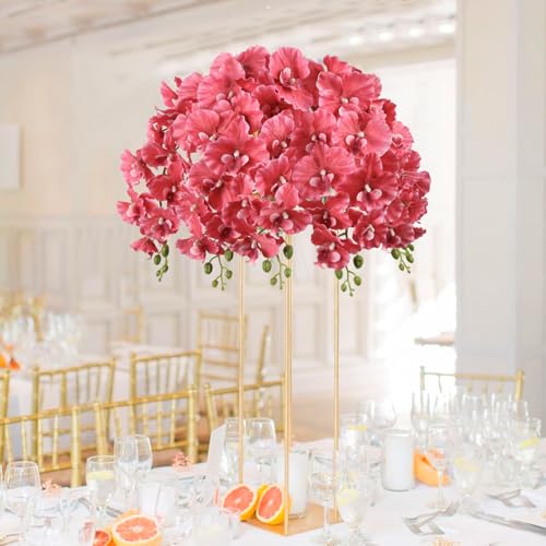 6PCS Long Stem Orchids Artificial Flowers 36" Artificial Phalaenopsis Flowers Silk Faux Orchid for Wedding Party Office Home Décor(Rose Red) - color: Rose Red