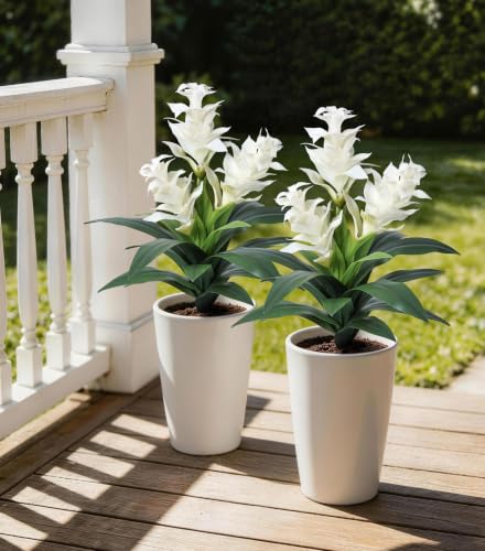 Ivydale Artificial Flowers for Outdoors, 2 Pcs 20.47" 3-Head Bromeliad Fake Plants UV Resistant Artificial Plants Outdoor Tropical Flowers for Planters Outside Porch Patio Yard Garden Indoor Decor - color: 3-head-white