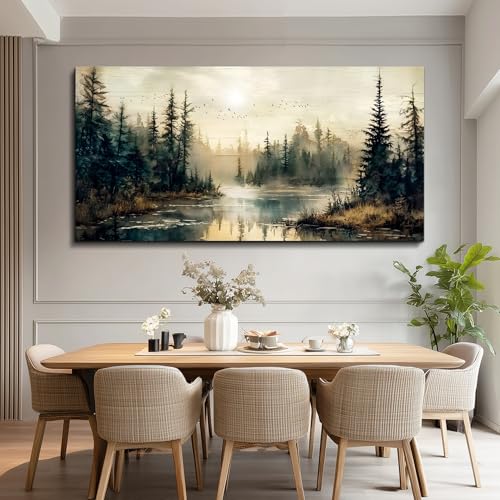 FUHAIHUA Large Wall Decor For Living Room Canvas Wall Art For Office Farmhouse Wall Decorations For Bedroom Forest River Landscape Paintings Modern Pictures Artwork Room Home Decor 24x48 In - color: Forest River, size: 48"L x 24"W