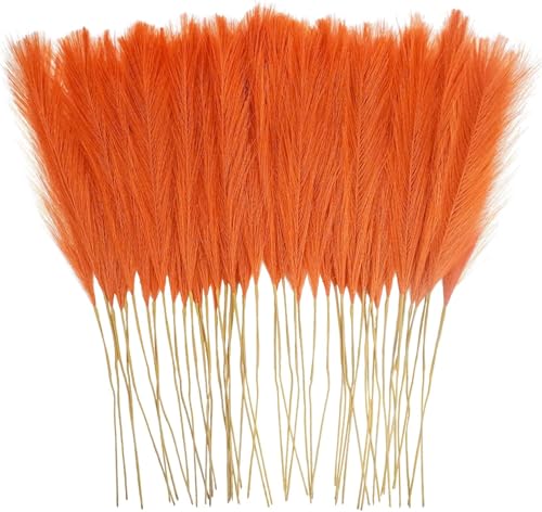 obbsie 150pcs Orange Faux Pampas Grass Decor, 21.6" Short Artificial Floral Branches Vase Filler Flower Arrangement for Home Wedding Boho Outdoor Decor - color: Orange, size: 150 PCS