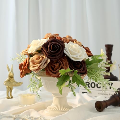 SITUMEIZI Orange Artificial Flowers Foam Orange Roses with Stems for DIY Wedding Flowers Bridal Shower Table Centerpieces Party Decor Christmas Tree 25Pcs - color: Orange-white
