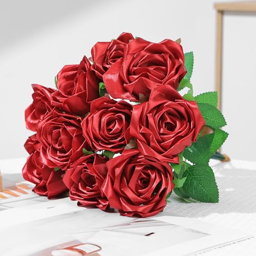 Half-Finished DIY Flower Kit: 100 Pre-Cut Satin Petals to Make Your Own Eternal Roses for Wedding & Party Decorations (Wine Red) - color: 100 Pcs Wine Red