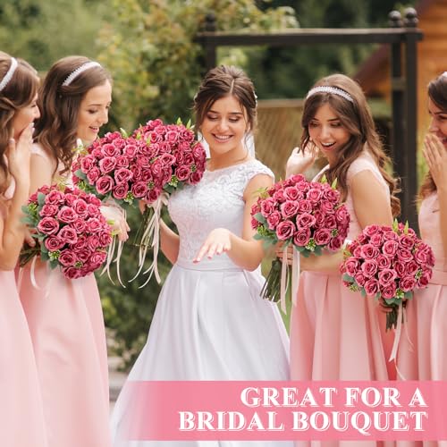 Zeyune 8 Pack Artificial Mini Pastel Pink Roses, 12 Inch Fake Flowers with Stems, 80 Small 1.6 Inch Flower Heads, Silk Mini Rose Bouquets for Wedding Centerpieces, Bridal Bouquets, Home Party Decor - color: Pastel Pink