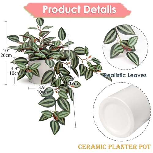 GnFlus Fake Hanging Plants, 20 Inch Artificial Ivy Plant in Ceramic Pot Faux Vine Potted for Home Bedroom Office Table Shef Indoor Outdoor Decor Desk (Green/Red) - color: Green/Red-ceramic Pot