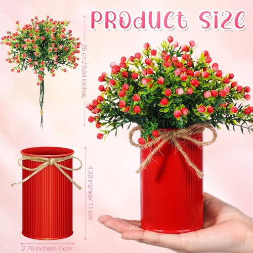 Maxdot 6 Pcs Flower Centerpiece for Table Summer Artificial Berry Flowers with Metal Vase Colorful Potted Faux Milan Floral Arrangement Spring Summer Table Decor for Home Wedding Dining Room Kitchen - color: Retro