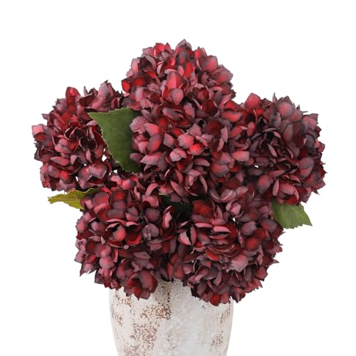 6PCS 21 Inch Lifelike Artificial Silk Hydrangea Flowers, Large Fake Hydrangea Flowers Bouquet with Stems, Full Faux Hydrangea for Home Decor Wedding Table Party Office Decor(Burgundy) - color: Burgundy