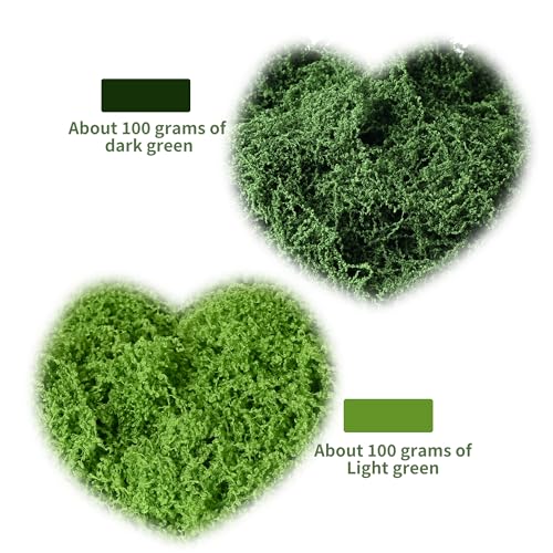 Fake Moss for Plants Indoor, 7OZ Dual-Color Artificial Moss for Crafts, Realistic Faux Moss for Terrariums, Fairy Gardens, Potted Plants, DIY Home Decor, Glass Jars, Light & Dark Green（200g） - size: 200