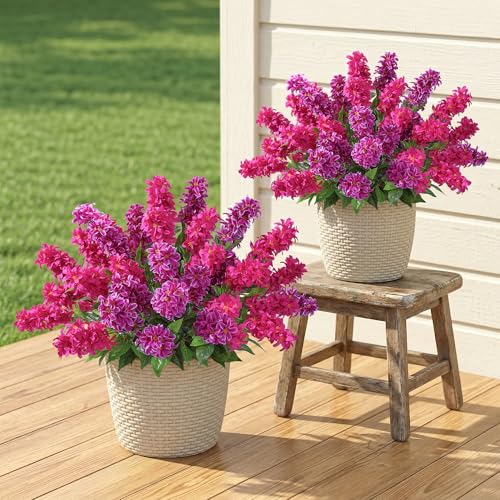 Artificial Flowers 3 Pcs Hyacinth Fake Flowers 19.69” Silk Flowers for Outside, Delphinium Outdoor Faux Flowers Fake Plants for Porch Patio Balcony Yard Indoor Home Decor - color: 2pcs Deep Magenta & 1pcs Fuchsia