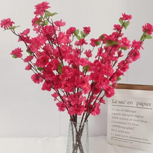 OUKEYI 8 pcs Artificial Peach Blossom Branches Fake Peach Flowers，Silk Peach Flowers Fake Plants Arrangement for DIY Garden Home Wedding Party Decor (Rose red) - color: Rose Red