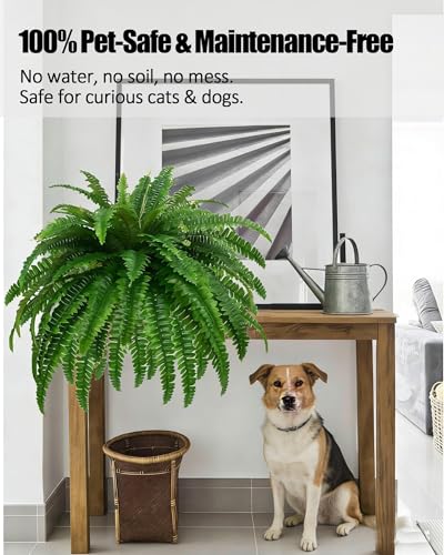 GYERB 48" Large Artificial Boston Fern Plants for Outdoor Indoor, Fake Ferns for Front Porch Hanging, Faux Greenery Bushes for Home Garden Office Decor, Silk Fern with Realistic Fronds, 88 Branches - size: 47“-88 Leaves