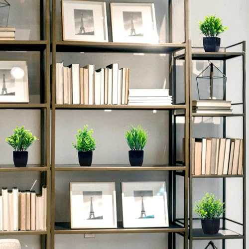 GREENTIME 4 Pack Fake Plants in Black Pot Mini Artificial Eucalyptus Potted Plant Small Faux Grass Greenery Potted for Indoor Home Office Farmhouse Bathroom Table Decoration - color: Black-4
