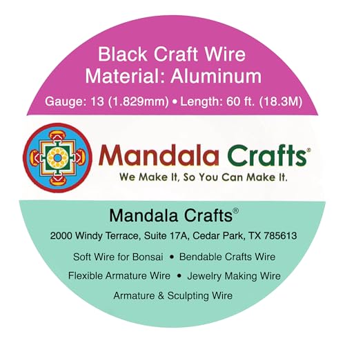 Mandala Crafts 13 Gauge Anodized Aluminum Craft Wire for Jewelry Making - 60 FT Colored Flexible Black Wire - Bendable for Bonsai Armature Crafting Sculpting - color: Black, size: 13 Gauge