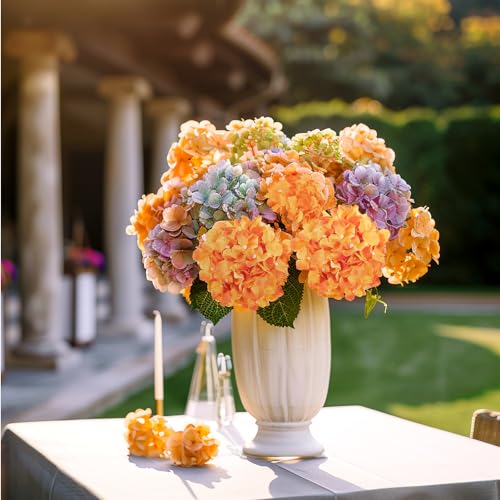 Auihiay 64 PCS Orange Hydrangea Flowers, Silk Hydrangea Artificial Flowers Heads with Stems, Artificial Hydrangea Flowers for Wedding Centerpieces, Home, Garden, Baby Shower Decoration - color: Orange