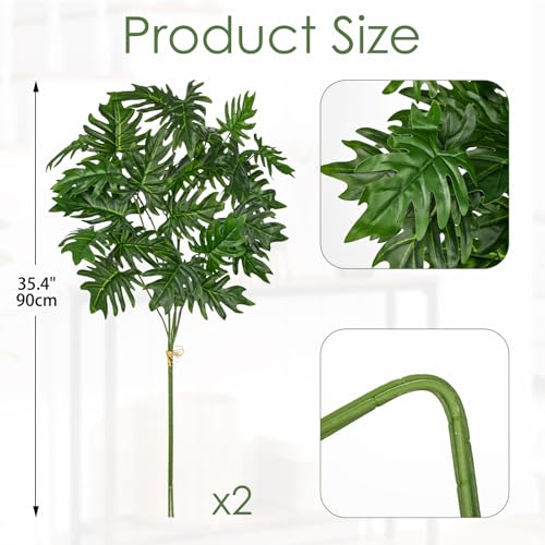 Artificial Greenery Philodendron Selloum Leaves - 6 Pcs Faux Split Leaf Philodendron Stems 35.4" Fake Green Plant Leaf Branches Artificial Tropical Plant for Floral Arrangements Indoor Home Decor - color: Monstera Plant