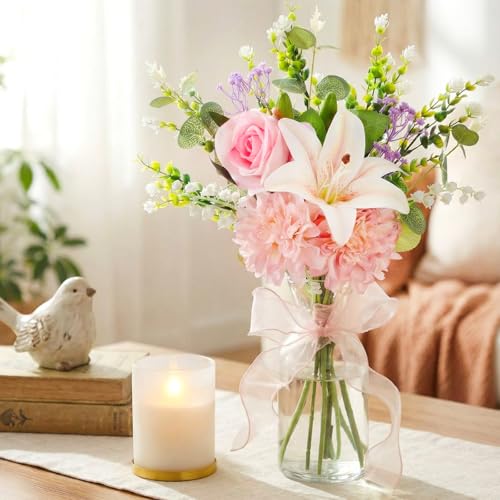 Suncalla Artificial Flowers Bouquet Romantic Fake Flower for Decoration and Wedding, Mix Faux Flowers Spring Decorations for DIY Bouquet Home Floral Arrangement Tables Centerpieces Decor
