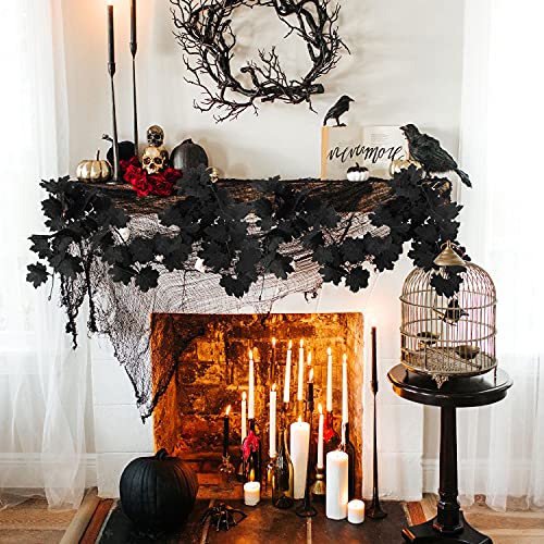 Black Maple Leaf Garland, 2PCS Halloween Artificial Hanging Fall Leave Vines, Fall Floral Garlands Thanksgiving Decor for Home Wedding Party (11.8FT) - color: 2 Black