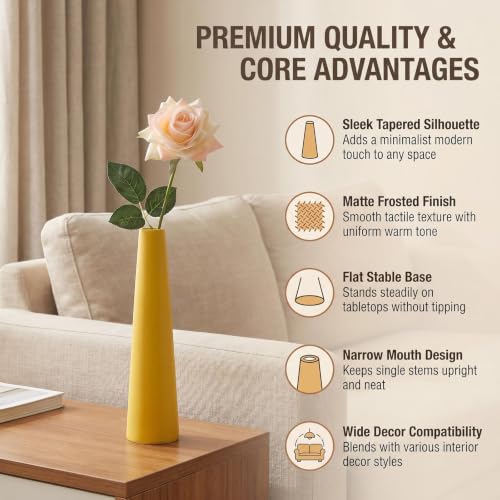 8.5 Inch Yellow Ceramic Bud Vase, Small Single Stem Flower Vase for Home Office Wedding Centerpiece Party Table Decor - color: Yellow