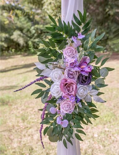Lisuun Wedding Arch Flowers, Artificial Flowers for Decoration, Large Flower Swag for Boho Styles Wedding Ceremony Floral Decor - Pack of 2 - color: Purple&light Purple