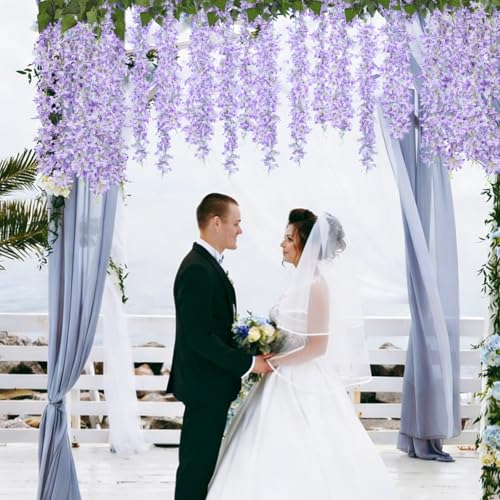 RECUTMS 10Pcs Fake Hanging Lilac Flowers Garland 33.5in Artificial Wisteria Vines Faux Silk Lilac Hanging Floral for Indoor Outdoor Wedding Arch Birthday Party Garden Balcony Decor(Purple) - color: Purple-10p