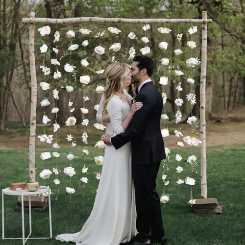 Suncalla 6 Pcs 35.46 ft Flower Garlands Backdrop Garden Party Decoration Artificial Wildflower Vines Fake Flower Vines Faux Silk for Wedding Bridal Wall Arch(Classic,White) - color: White