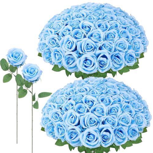 72 Pcs Artificial Roses Aqua Blue Fake Silk Roses Realistic Roses Faux Flower Indoor Wedding Home Decor, Birthday Decorations - color: Aqua Blue
