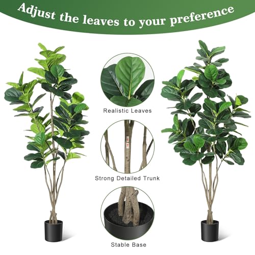 IDEALHOUSE 6FT Artificial Fiddle Leaf Fig Tree, Fake Fiddle Leaf Fig Plant with Realistic Leaves, Potted Faux Tree for Indoor Home Office Living Room Decor, 72 Inch - size: 6ft