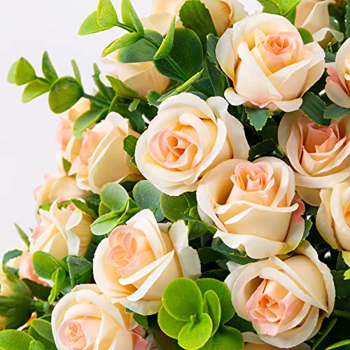 Artificial Flowers Fake Silk Rose for Decoration 33 Heads Small Roses Blooming Faux Flower Bouquet with Stem for DIY Vase Home Wedding Party 3 Pack Champagne - color: Champagne