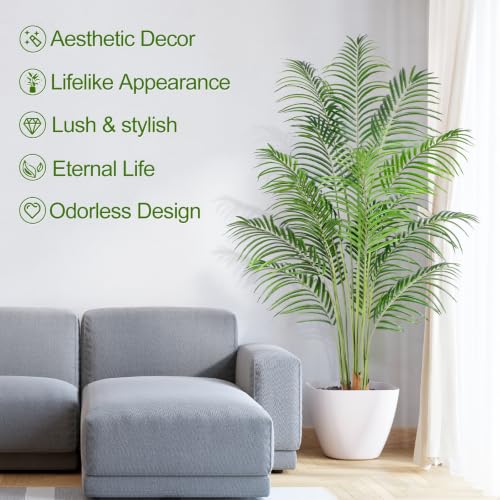 Artificial Palm Tree 6.2ft Tall Fake Palm Tree Indoor Decor with 18 Trunks and Real Bark Design Faux Tropical Areca Palm Silk Floor Plant in Pot for Home Office Living Room Bedroom Decor 2pcs - size: 6.2ft