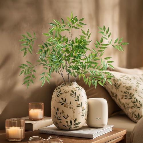 Fake Plants 32.3In Faux Bamboo Leaves Stems Artificial Greenery Stems Artificial Branches for Vase Faux Branches for Vase Fake Green Plants Suitable for DIY Home Office Dining Room Decor 4PCS - color: Green-zyj4
