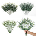 100PCS Artificial Eucalyptus Stems with Fake Baby's Breath Flowers Bulk, 3 Kinds Mixed Faux Silver Dollar Eucalyptus Leaves Greenery Stems for Wedding DIY Bouquets Floral Wreath Home Decor