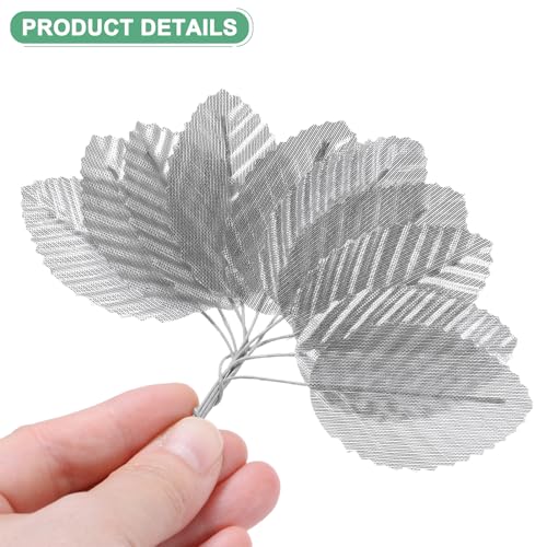M METERXITY 100-Pack Artificial Silk Leaf, Faux Wire Single Leaves, Fake Flower Leaf with Stem for DIY Bouquet/Wreaths/Wedding/Garland/Party Decorations, Fake Rose Craft Leaves [Silver] - color: Silver