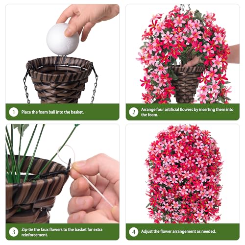 Hoppwodd Artificial Flower for Outdoors 4pcs Fake Lily Hanging Flower Baskets for Outside UV Resistant Silk Faux Long Trailing Vines for Garden Porch Patio - color: Pink & Rose