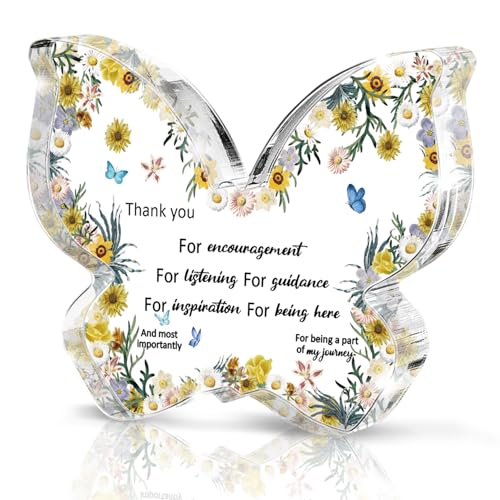 "Thank You For Being Part of My Journey" Yellow Butterfly Acrylic Plaque, Heartfelt Appreciation Gift for Teachers, Mentors, Mom & Friends - Inspirational Desk Decor - color: Yellow Black