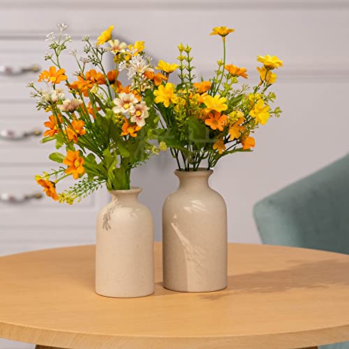 White Ceramic vases Home Decor 2pcs Small vase Set Boho vase Modern Farmhouse Decor (Beige Spot) - color: Beige Black