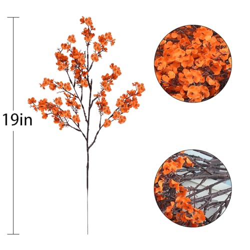 Uieke 30Pcs Artificial Fall Flowers Babys Breath Flower Bulk Fake Orange Silk Flowers Artificial Gypsophila Bouquet Floral for Home Festival Wedding Party Décor - color: Autumn, size: 30PCS