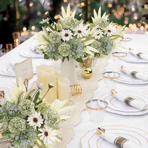 Dremisland Artificial Flowers Bouquet Silk Floral Arrangements Faux Flowers Plant for Home Decor Wedding Bride Bouquets Floral Tables Centerpieces for Home Decor Indoor Vase Table (Green) - color: Green