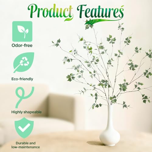 4 Pcs 38.5" Tall All-Green Artificial Branches with Leaves, Realistic Faux Ficus Greenery Stems, Bendable Fake Plant Twigs for Tall Floor Vases, Home Centerpiece, Office & Spring Decor (FS Gray) - color: Fs Gray
