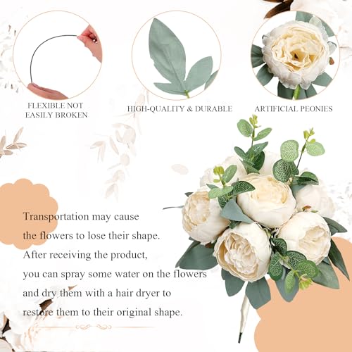 Artificial Peonies Flowers Bulk, 50Pcs 4’’ Champagne Peonies Faux Silk Peony Heads for Table, Fake Flowers Arrangements for Wedding, Valentine, Engagement, Party, Coffee, Dining Decorations - color: Champagne