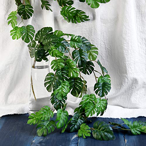 FiveSeasonStuff Monstera Plant Garlands, Artificial Leaf Bendable Vines (2 pcs, 5.2 feet) - color: Monstera Leaf Garlands
