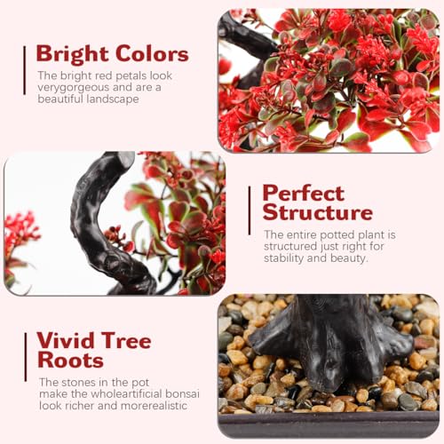 Artificial Bonsai Tree，Fake Plants Lifelike Plastic Bonsai Plant Simulation Green Plants for Home and Office Decor（Red） - color: Color 3