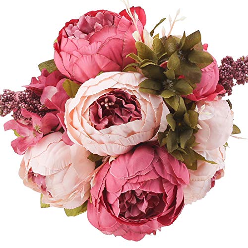 Silk Peony Bouquet Vintage Artificial Peonies Flower for Home Wedding Party Decor (1pcs, Dark Pink) - color: Dark Pink
