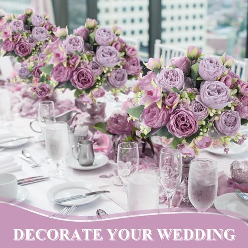 8 Bundles Artificial Peonies Flowers Boho Faux Flowers Arrangements Artificial Centerpiece Spring Bouquet Floral Wedding Decoration for Vase(Purple) - color: Purple Series