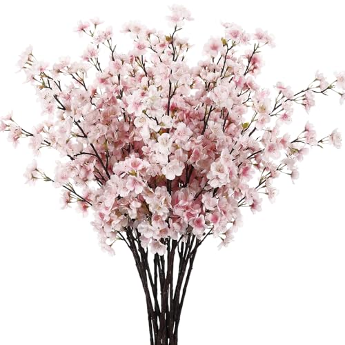 Giegxin 8 Pcs Silk Cherry Blossom Branches Cherry Blossom Tree Stems Long Stem Artificial Flowers for Tall Vase Flowers for Home Wedding Vase Floral Arrangements (Pink,43.3") - color: Pink, size: 43.3"