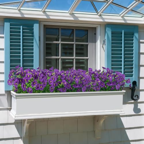 Bassion Artificial Flowers for Outdoors, 20 Bundles Silk Fake Flowers UV Resistant Realistic Morning Glory Faux Eucalyptus Plants for Outside Planters Porch Window Box Garden Indoor Decor - color: Purple