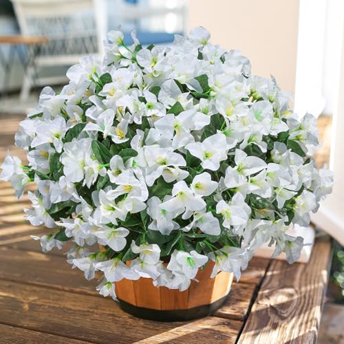 Ivydale Bougainvillea Artificial Flowers for Outdoors Spring Decor, 4 Bundles White Fake Outside Flowers Silk UV Resistant Realistic Faux Plants for Outdoor Planters Porch Patio Window Garden - color: White