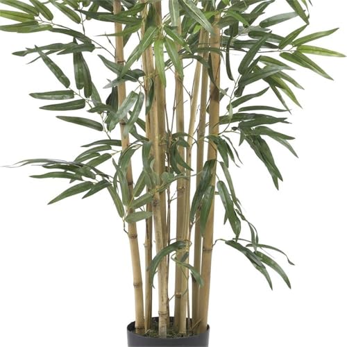 Pemberly Row 36" Multi Bambusa Bamboo Silk Tree, Green Leaves, Natural Bamboo Trunks, Black Planter, 500 Leaves, 3 Ft Tall Faux Plant for Home or Office Decor