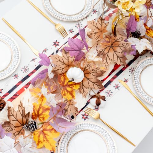 MAKHOT 5.2Ft Artificial Maple Leaves Garland Pumpkin and Pine Cones Decor | Autumn Winter Eucalyptus Vines for Table Home Wedding Mantle Party Fireplace Decor - color: Purple Maple-1pcs
