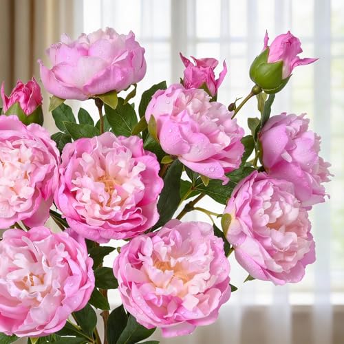 MARTINE MALL 5PCS Real Touch Peonies Artificial Flowers, 22in Pinkish Purple Fake Peonies Artificial Peonies Flowers Latex Large Faux Peony Flowers for Centerpiece Table Wedding Party Home Decor - color: Pinkish Purple, size: 5PCS