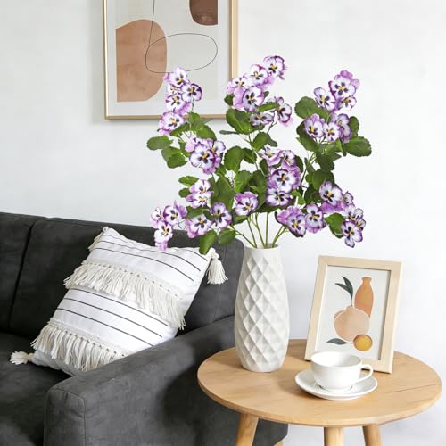 3Pack Artificial Pansy Flowers Silk Flowers Arrangements 35In Artificial Fake Flowers with Long Stems Spring Flower Bouquets for Vase Home Wedding Party Table Centerpiece Decor(Purple) - color: Purple
